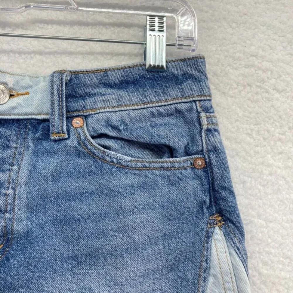 We The Free Womens Denim Mini Skirt‎ Size 24 Buttonfly Color Block Free People